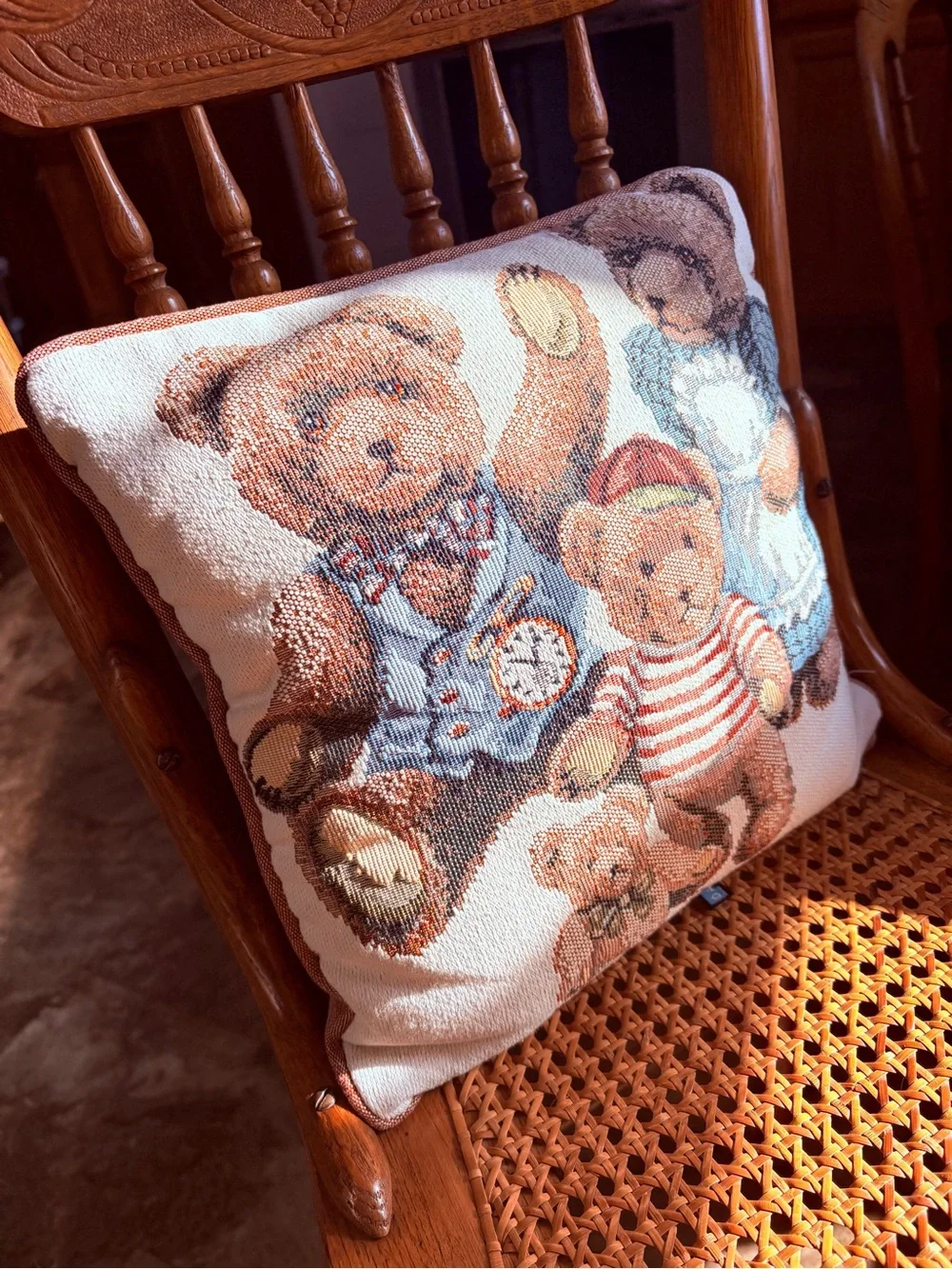 Vintage Dakotah Teddy Bear Needlepoint Accent Pillow